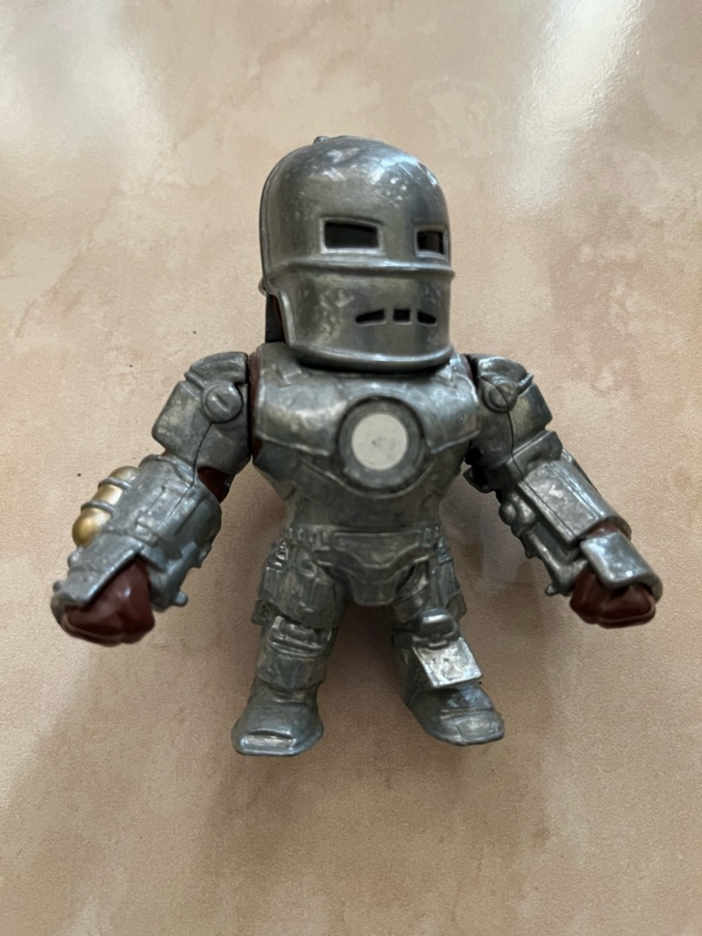 Silver Armored Action Figure with Brown Glove Accents - Kids Toys